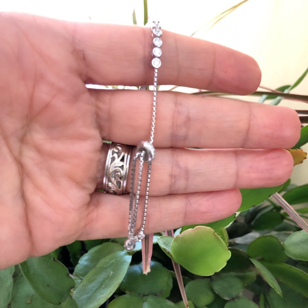 EVIL EYE Dainty 925 Sterling Silver Cz Rhinestone w Enamel Adjustable Bracelet - Picture 7 of 12